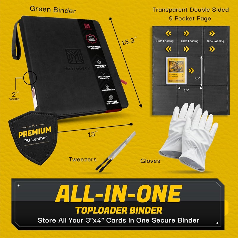 MEIYODECK Toploader Binder | Holds 252 Toploaders | 9-Pocket | Ringless Double-Sided Pockets | Includes Collector Tweezers & Gloves | Premium Top Loader Binder for Trading Cards, Pokemon, Yu-Gi-Oh & TCG - Image 4